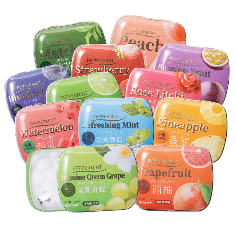 OEM ODM Vegan Custom Fruit Flavor Tin Box Cool Hard Mint Candy Vitamin C Fresh Breath Sugar Free Mints