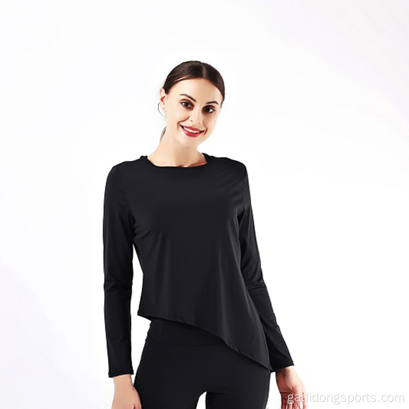 Mná Nua Léine Sleeve Long Yoga Giomnáisiam Tshirt