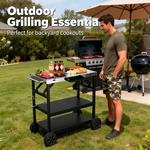 รถเข็นย่างสแตนเลสพร้อมยูทิลิตี้ 3 ชั้น