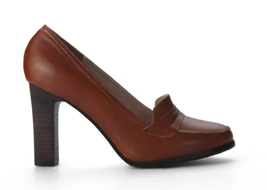 Spring High Heel Pump Shoes , 36-41 Size Leather Stacked Wedge Heel