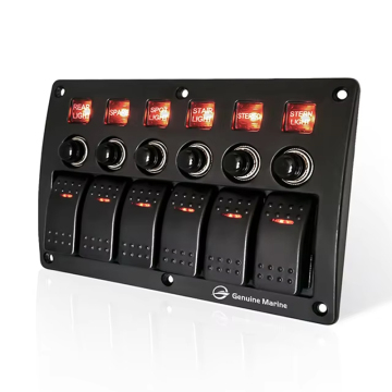 Genuine Marine Waterproof 12V 24V 6 Gang Rocker Toggle Switch Panel with Breakers
