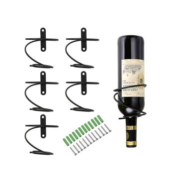 Black Single Metal Wall Mounted Spiral Wine Bottle Holder