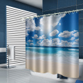 Sea Wave Beach Waterproof Shower Curtain Blue Ocean White Clouds Bathroom Decor Shower Curtain with Hooks