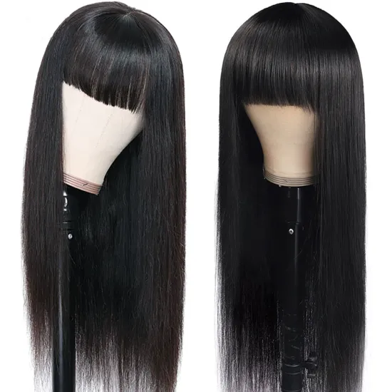 Wholesale Cuticle Aligned Brazilian Hair Human Hair 10 a Virgin Unprocessed Natural Head Spin Full Machine Wig With Bang