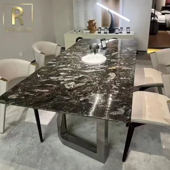 High-Quality Italian Design Luxury Villa Dining Table: Marble Top Metal Leg Modern Tables