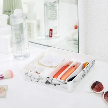 Plateau de rangement cosmétique en marbre en plastique empilable avec 5 tiroirs pour l'organisation de maquillage