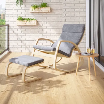 Linsy Bentwood Leisure Single Seater Beige Fabric Rocking Chair