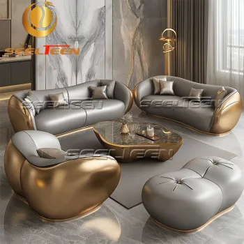 Modern Luxury Black Leather Sofa Set for Living Room