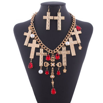 Big Cross Jewelry Sets, Made of Rhinestones and Alloy, Various Designs and Colors are Available