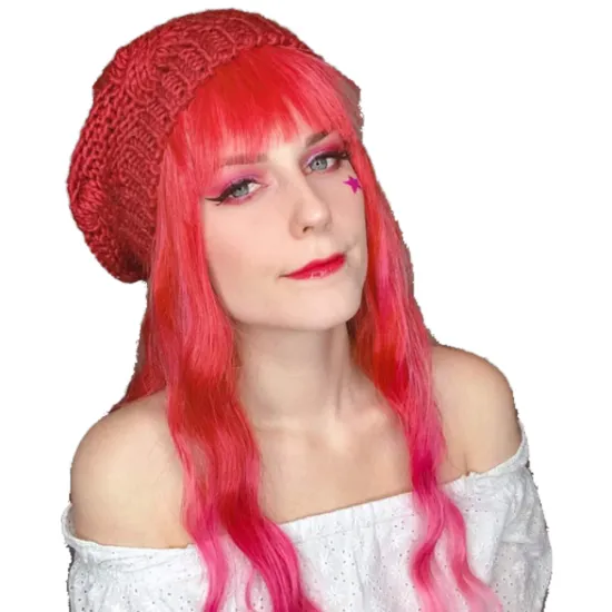 Cosplay wig long Loose Body Wave red pink hair with neat Bang Natural Fluffy Wavy Non lace Synthetic hair Wigs for black women