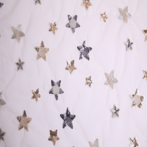 Polyester Party Dress Star Sequin Embroidery Fabric