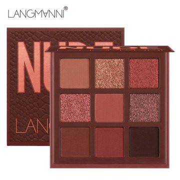 New NUDE Leather Pearl Glitter Eyeshadow Palette - Wine Red Grapefruit 9 Colors