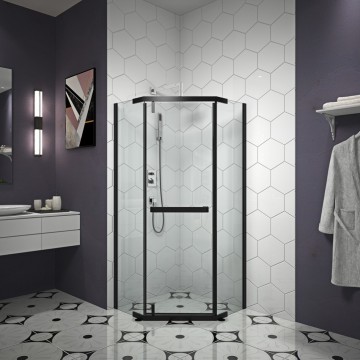 Stainless Steel Stainless Black 90cm Pivot Shower Enclosure - Bingkai persegi modern Kaca tebal 6mm untuk kamar mandi