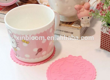creative fashion lovely cartoon hello Kitty round silicone thermal insulation pad,mug heat-proof mat