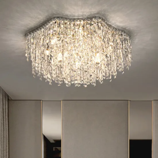Gold LED Crystal Chandelier with Luxury Circle Rings Pendant Light for Living Room