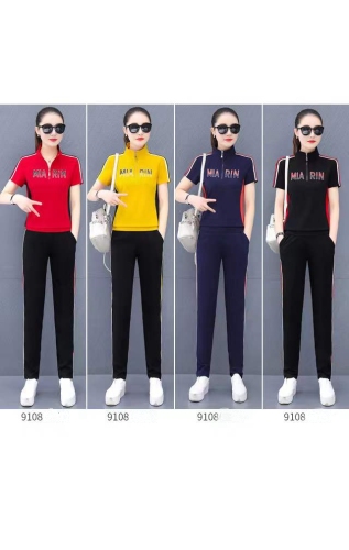 Monisa female sports leisure colors suit with short sleeves and long trousers in summer