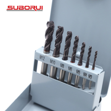 SUBORUI 7pcs Metric Screw Machine Tap Set - Nitriding Coated HSS M35 Cobalt M3-M12 Right Hand Spiral Thread