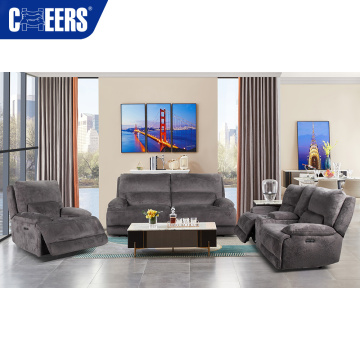 MANWAH CHEERS 3-Piece Luxury Fabric Gray Power Reclining Sofa Set with USB Ports and Storage, Perfect for Living Room Furniture
