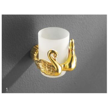 Swan Decorations Depolished Glass Toothbrush Holder With Gold Leaf