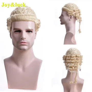 Men Court Judge Lawyer Wig Synthetic Hair Blonde Color or for Women Traditional British Classic Barrister Wig Cosplay Wig
