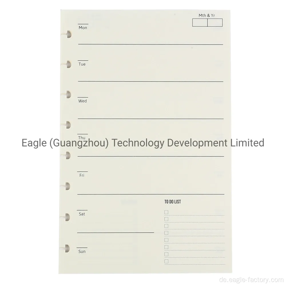 Wöchentliche Planer Nachfüllungen für das Discbound -Notizbuch