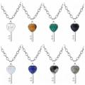 Gemstone Heart Shape Key Chain Necklace Natural Stone Pendant Necklace