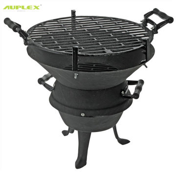 AUPLEX Cast Iron Portable Tabletop Fire BBQ Grill with Wooden Base