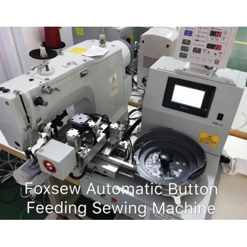 Máquina de costura com alimentação automática de botões