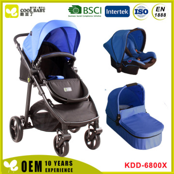 Aluminum Polyester Stroller 3 in 1 Baby Stroller with Carrying Cot and Car Seat