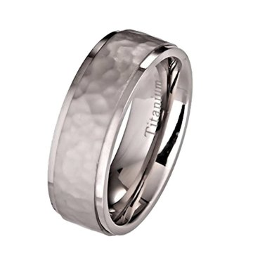 Wholesale 8mm Hammered Pure Titanium Wedding Rings - Silver Titanium Jewelry for Women and Men
