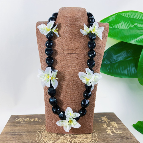 Acrylic Kukui Nut Divided by Bougainvillea Necklace Lei