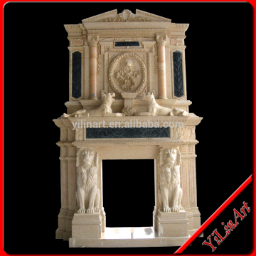 Indoor Freestanding Used Cheap Stone Marble Fireplace Mantel With Lion