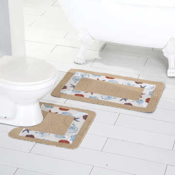 2Pcs Contour Bathroom Rugs - Anti-Slip Bath Mat & U-Shaped Toilet Rug