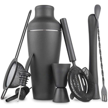 Exquisito juego de mezcladores de cóctel de acero inoxidable negro de 8 piezas de 8 piezas - 600 ml - Nuevas herramientas de barra