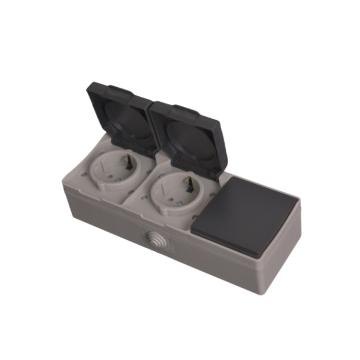 IP54 Prese a doppia schuko da 16A con copertura e interruttore di gang - base di plastica esterna