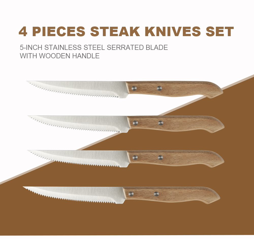 4 pcs steak knife set with wood handle