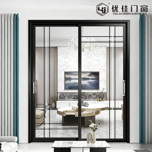 Porta deslizante de vidro com moldura fina para quarto