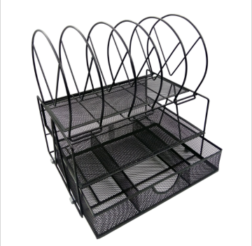 Affordable Black Office Wire Mesh Desk Organizer with Sliding Drawer and Desktop Storage Rack