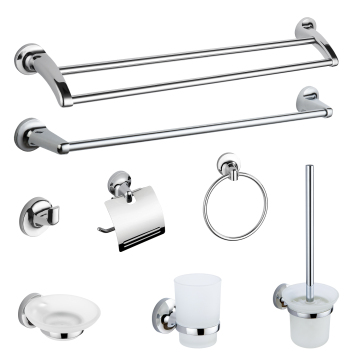Modern Chrome 6 Piece Towel Bar Set - Zinc Alloy Wall Mounted Bathroom Hardware Accessories