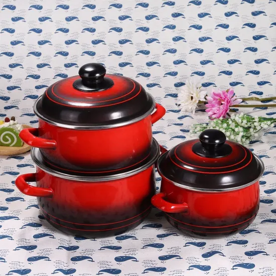3PCS Enamel Cooking Pot Set with Decal Flower