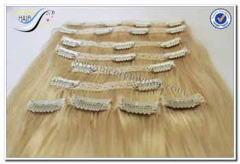 Wholesale high quality silky straight blond hair clip in human hair extensions
