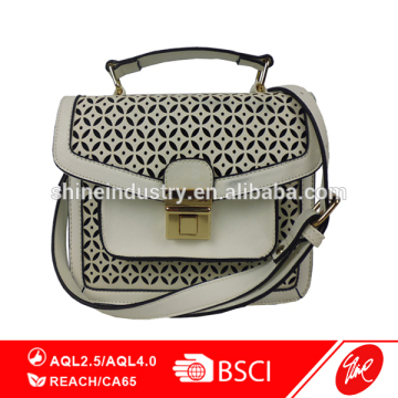 Fashion hollow out white shoulder bag lady leather handbag