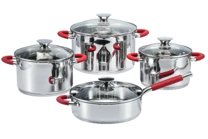 Cookware Set with Red Silicone Handles