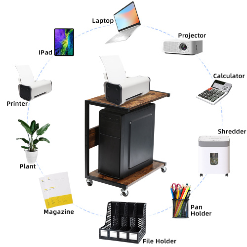 Carrito de caja de computadora en forma de C marrón rústico