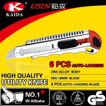 6 PCS Auto Loading 18mm blade Zinc alloy cutter knife