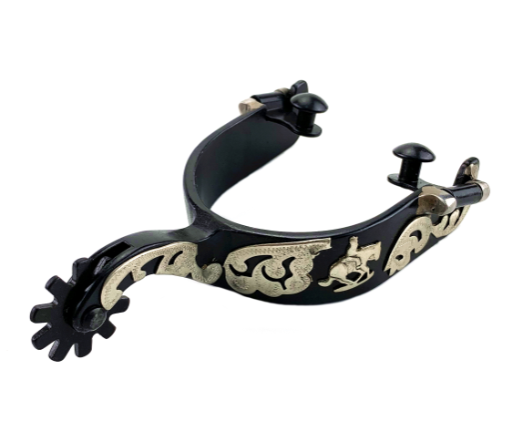 Black Steel Reining Spurs With Floral Decorations