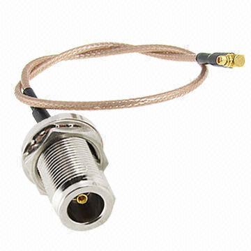 RF Cable, N Bulkhead Female to Right Angle MMCX Male, 50 Ohms Impedance