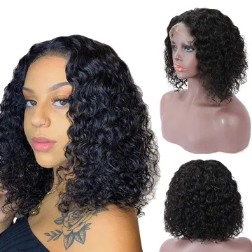 Deep Curly Wave Short Bob Wigs Human Hair Hd Full Lace Front Wig Raw Peruvian Virgin Human Hair Lace Frontal Wig For Black Women