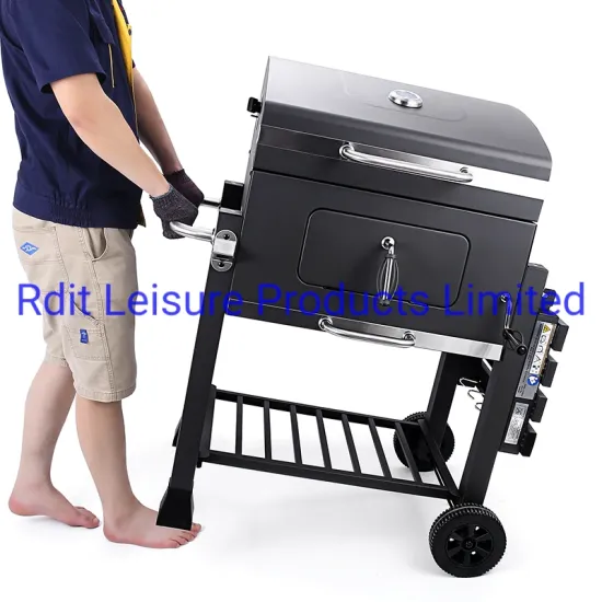 Medium Size BBQ Charcoal Grill with Trolley Chimney Smoker
