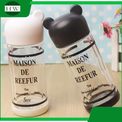 portable double wall MAISON DE REEFUR cartoon bear glass drinking juice milk water bottle mug cup
